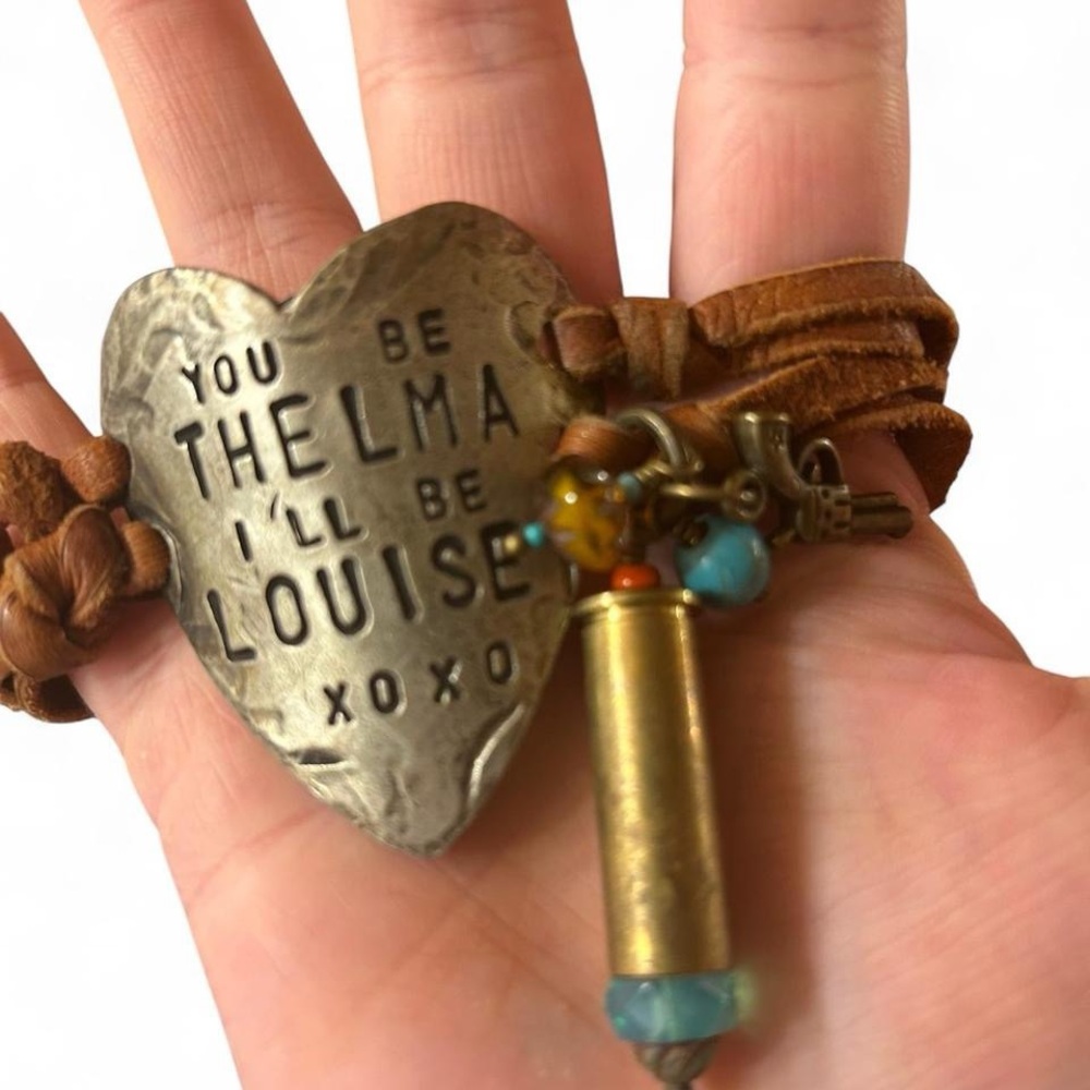 Heart Shaped Hand Stamped  Leather Bracelet